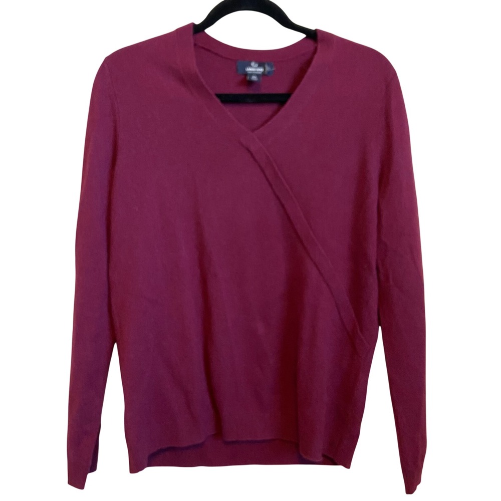 Lands End 100% Cashmere Sweater Burgundy Plum Crossover V-Neck Womens Medium